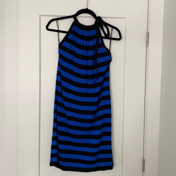 Michael kore blue and black stripped halter dress - Picture 1 of 2